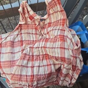 Torrid Coral and Cream Checkered Blouse
